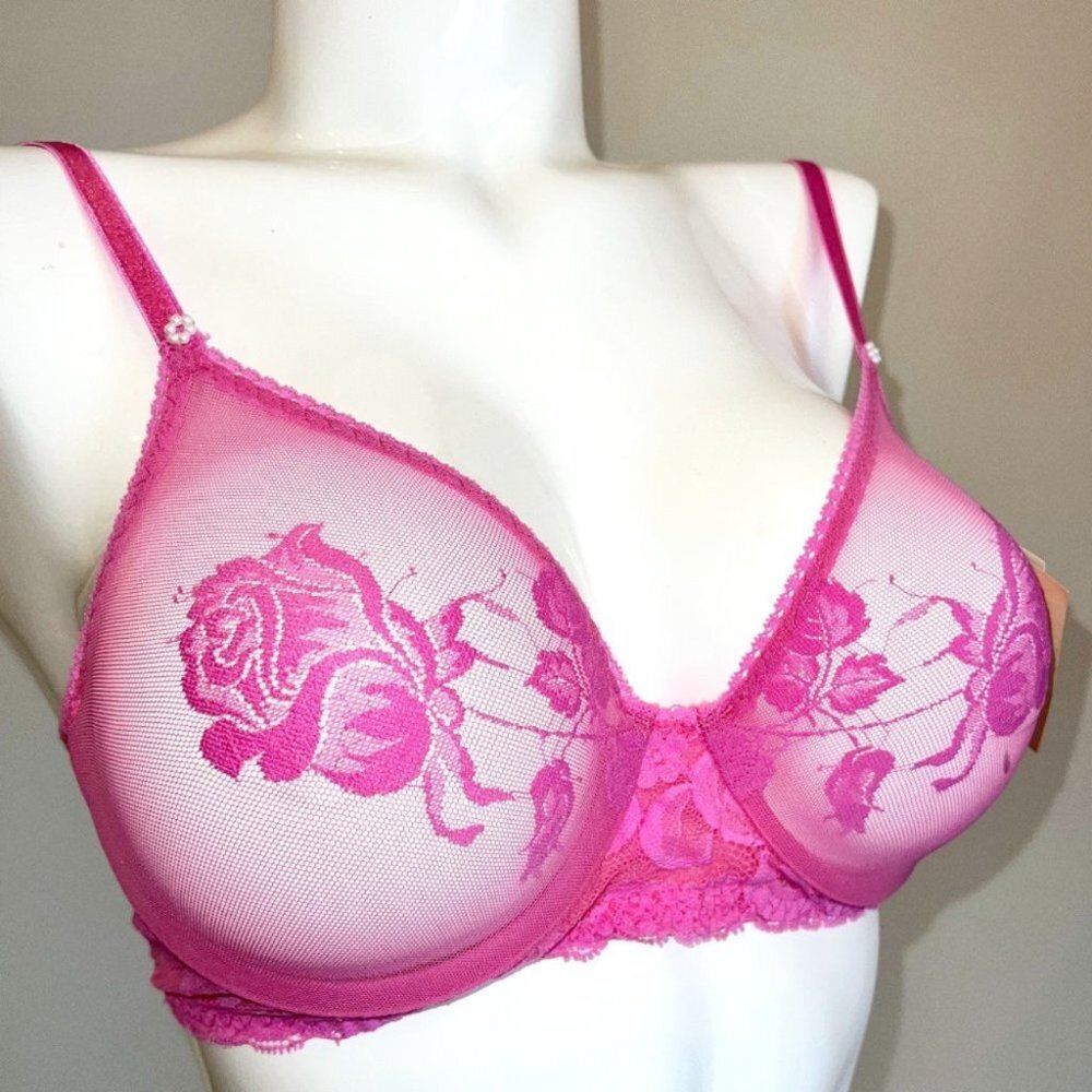 Vintage Christian Dior full Cup Demi Lace Bra with Pink lace Roses - Picture 3 of 13